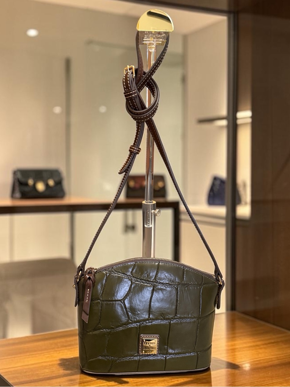 Dooney & Bourke Olive Green Croc Embossed Mini Domed Crossbody NWOT